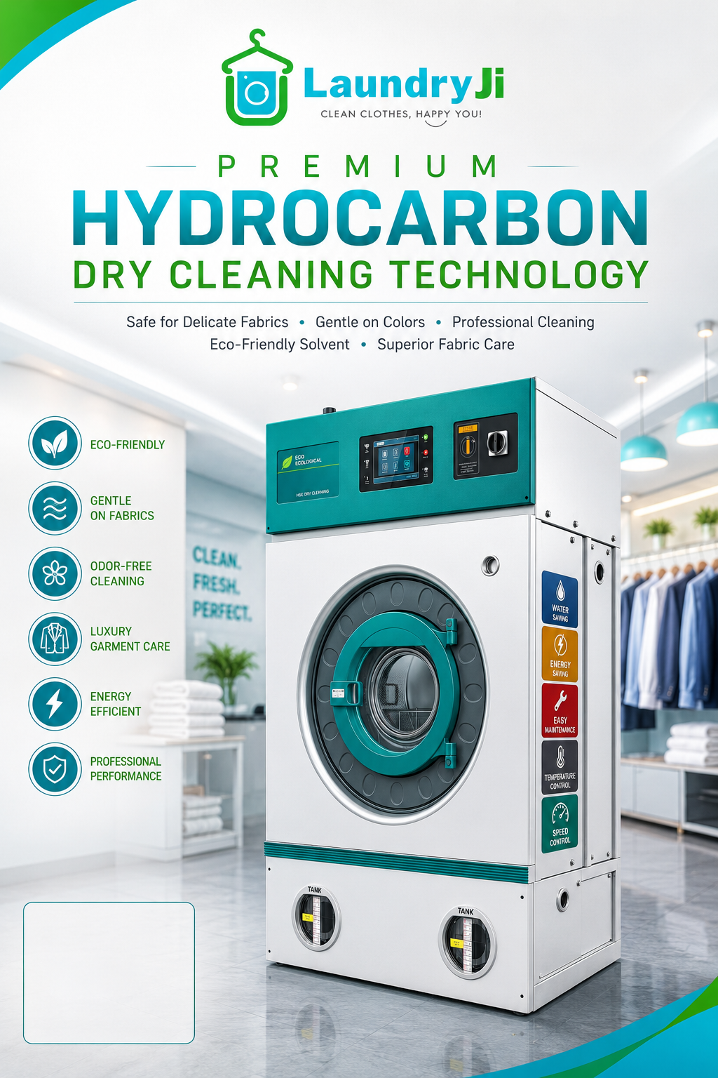 LaundryJi premium hydrocarbon dry cleaning technology artwork