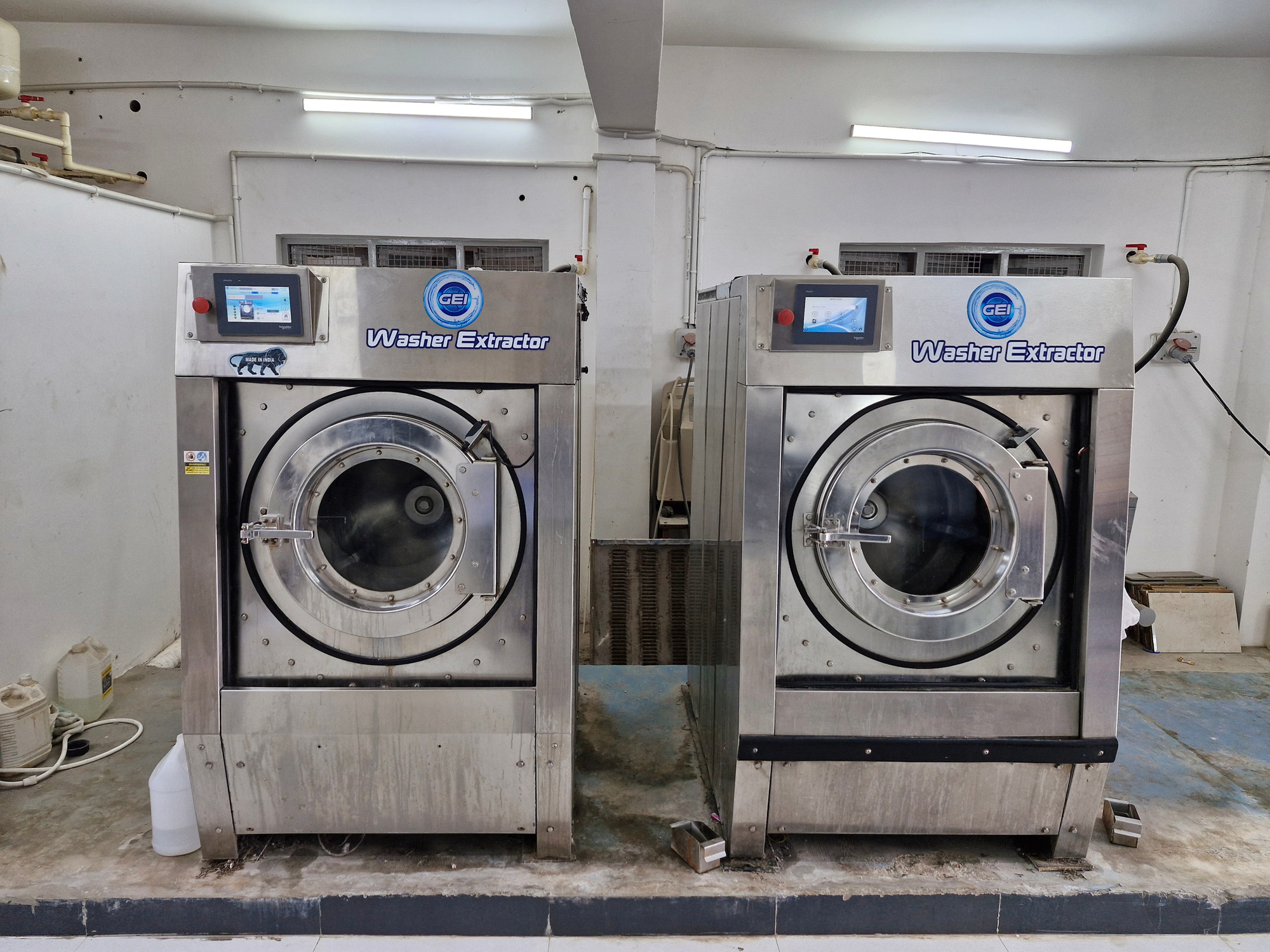 Commercial washer extractor installed in laundry plant